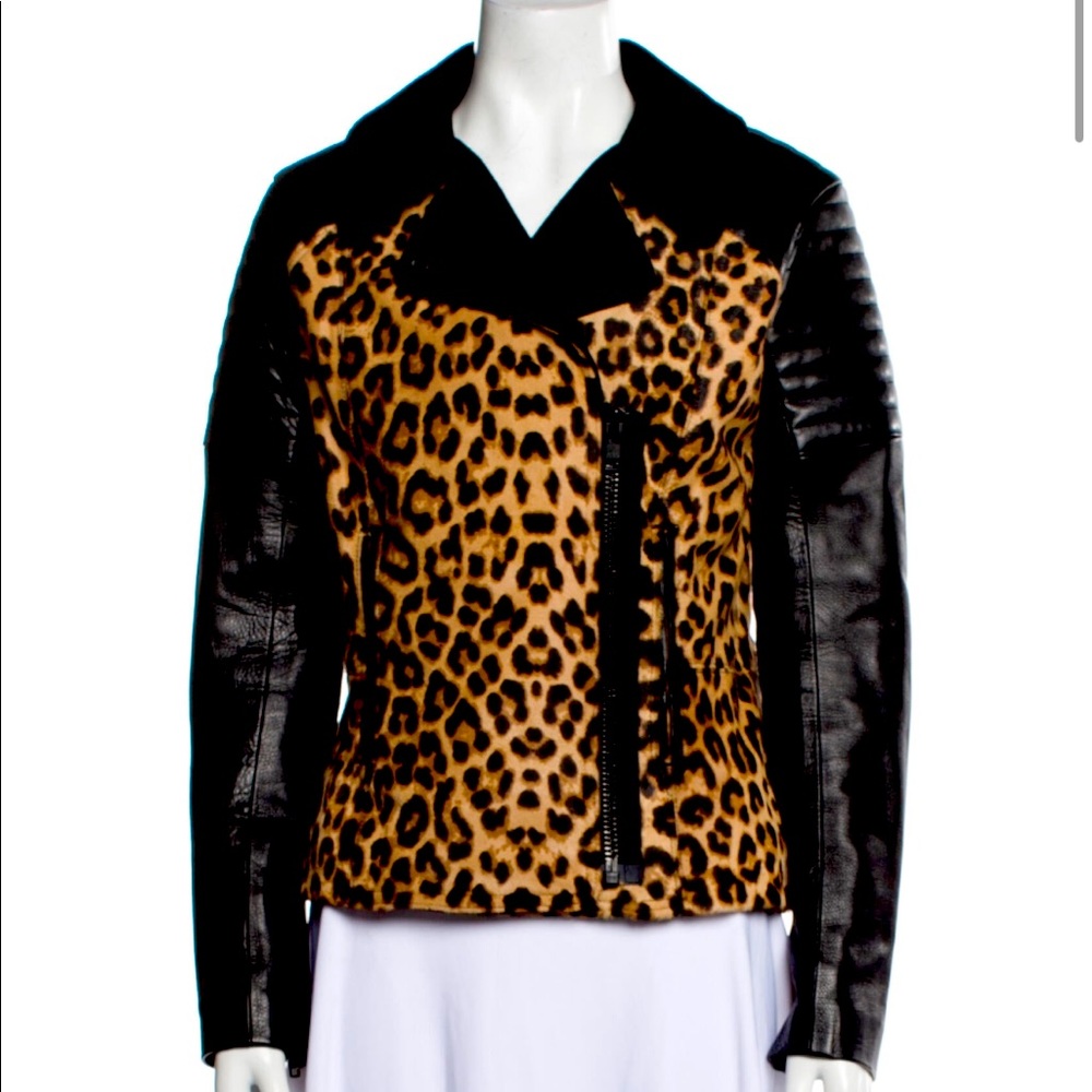 A.L.C. Leather and leopard pony fur jacket